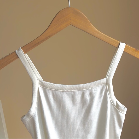 White Square Neck Ribbed Tank Top Size XS - Picture 3 of 6